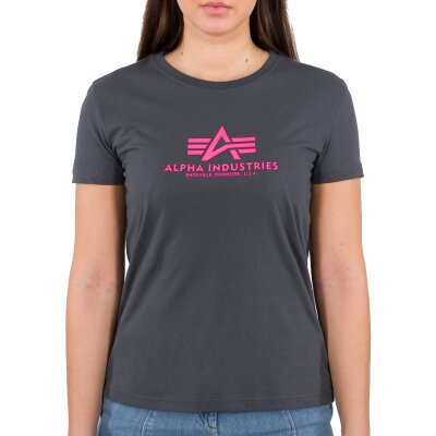Alpha Industries Damen New Basic T-Shirt grey black/neon pink
