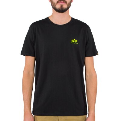 Alpha Industries Herren T-Shirt Basic Small Logo black/neon yellow
