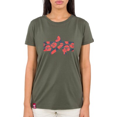 Alpha Industries Damen Flock Flower Print T-Shirt  Wmn dark olive