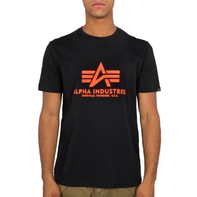 Alpha Industries Herren T-Shirt Basic Logo Neon Print black/neon orange 3XL