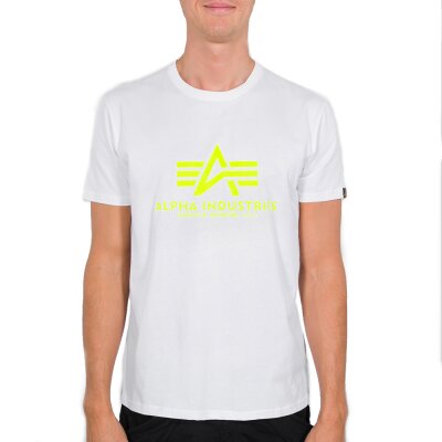 Alpha Industries Herren T-Shirt Basic Logo white/neon yellow