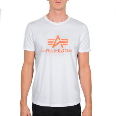 Alpha Industries Herren T-Shirt Basic Logo white/neon orange XXL