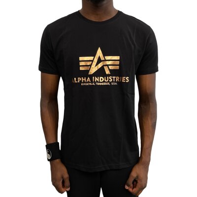 Alpha Industries Herren T-Shirt Basic Logo Foil Print black/gold
