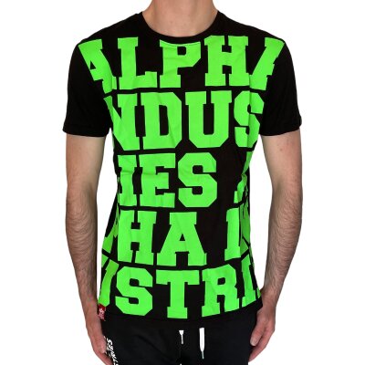 Alpha Industries Herren T-Shirt Big Letters black/neon green