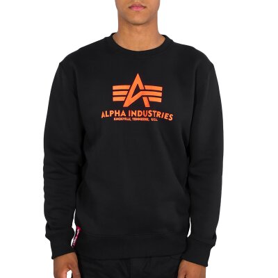 Alpha Industries Herren Sweater Basic Logo Neon Print black/neon orange