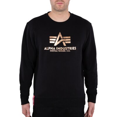 Alpha Industries Herren Sweater Basic Foil Print black/gold