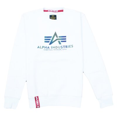Alpha Industries Herren Sweater Basic Logo Rainbow Ref. Print white