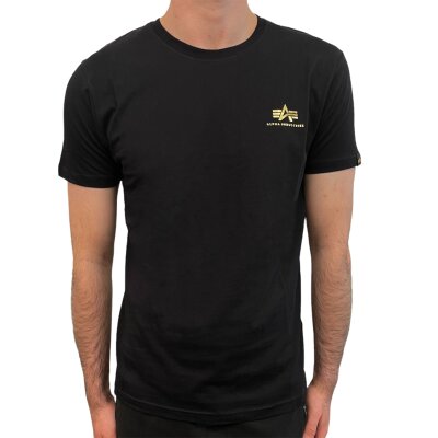 Alpha Industries Herren T-Shirt Basic Small Logo Foil Print black/yellow gold