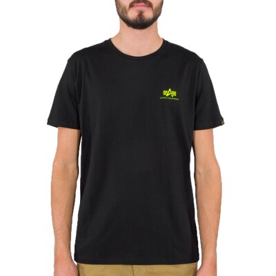 Alpha Industries Herren T-Shirt Basic Small Logo Neon Print black/neon yellow
