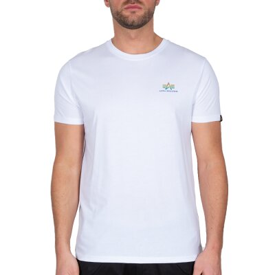Alpha Industries Herren T-Shirt Basic Small Logo Rainbow Ref. white