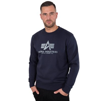Alpha Industries Herren Sweater Basic Logo Reflective Print rep. blue