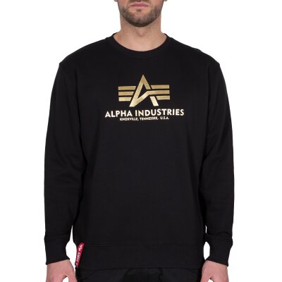 Alpha Industries Herren Sweater Basic Foil Print black/yellow gold