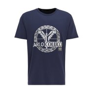 Carlo Colucci Herren T-Shirt mit silbernem 3D-Logo navy