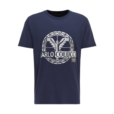 Carlo Colucci Herren T-Shirt mit silbernem 3D-Logo navy S