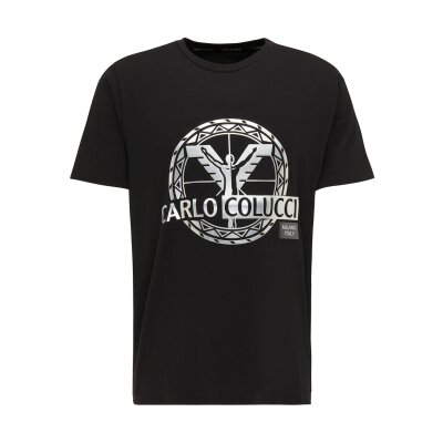 Carlo Colucci Herren T-Shirt mit silbernem 3D-Logo schwarz