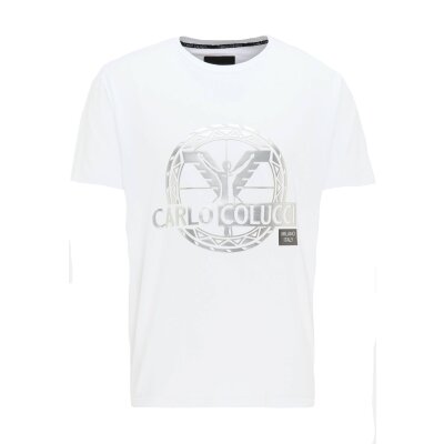 Carlo Colucci Herren T-Shirt mit silbernem 3D-Logo weiß