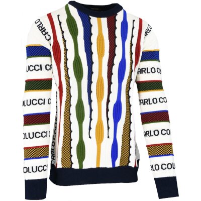 Carlo Colucci Herren Sweatshirt mit vertikaler Strickung weiß 3XL