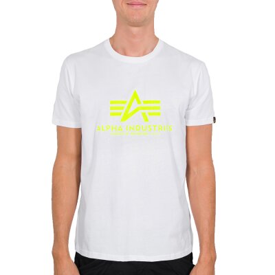 Alpha Industries Herren T-Shirt Basic Neon Print white/neon yellow