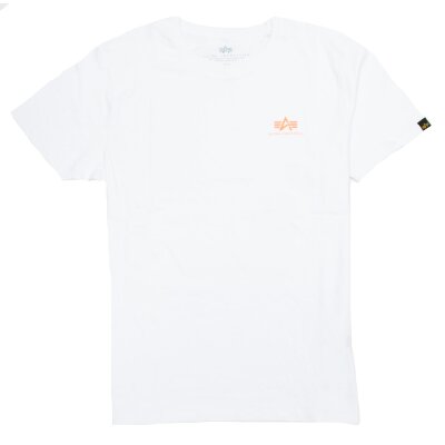 Alpha Industries Herren T-Shirt Basic Small Logo Neon Print white/neon orange