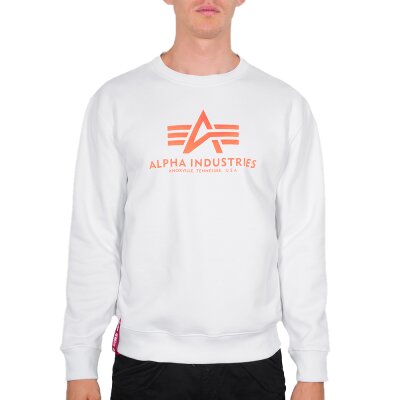 Alpha Industries Herren Sweater Basic Logo Neon Print white/neon orange