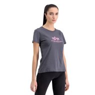Alpha Industries Damen New Basic T-Shirt Neon Print grey black/neon pink
