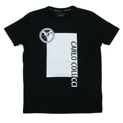 Carlo Colucci Herren T-Shirt mit Block Print schwarz