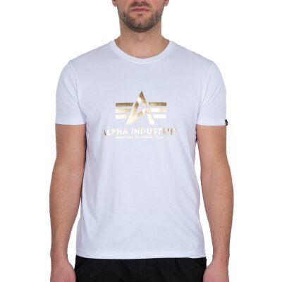 Alpha Industries Herren T-Shirt Basic Logo Foil Print white/yellow gold