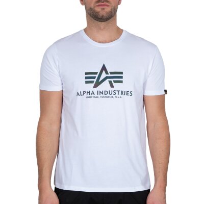 Alpha Industries Herren T-Shirt Basic Logo Rainbow Reflective white