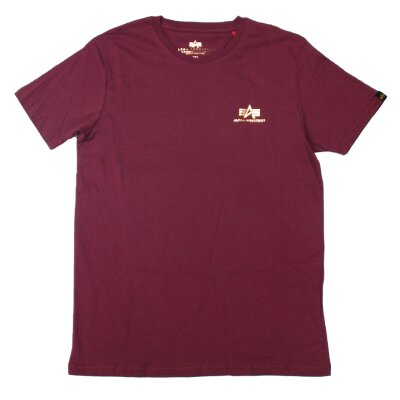 Alpha Industries Herren T-Shirt Basic Small Logo Foil Print burgundy/gold M
