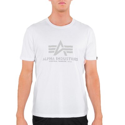 Alpha Industries Herren T-Shirt Basic Logo Reflective Print white