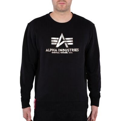 Alpha Industries Herren Sweater Basic Foil Print black/metalsilver S