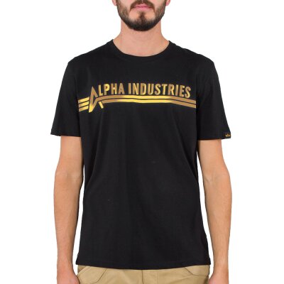 Alpha Industries Herren T-Shirt Schriftzug Foil Print black/yellow gold