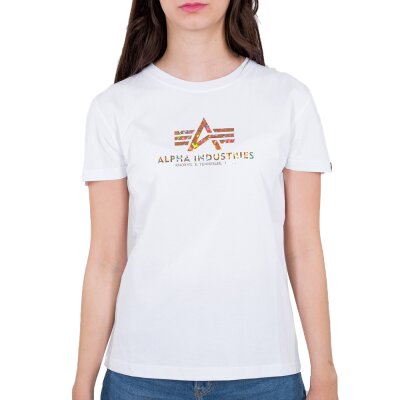 Alpha Industries Damen New Basic T-Shirt Holografic Print white/gold crystal