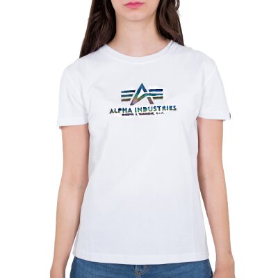 Alpha Industries Damen New Basic T-Shirt Rainbow Reflective Print white
