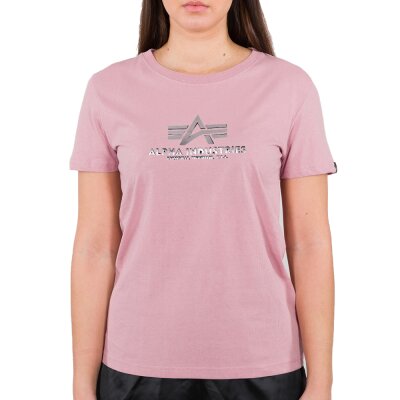 Alpha Industries Damen New Basic T-Shirt Foil Print silver pink/metalsilver