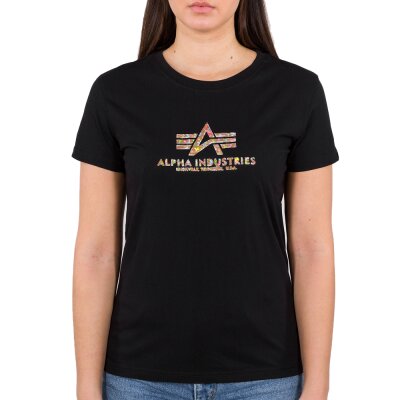 Alpha Industries Damen New Basic T-Shirt Holografic Print black/gold crystal XS