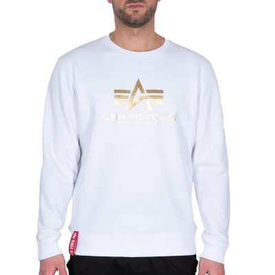 Alpha Industries Herren Sweater Basic Foil Print white/yellow gold