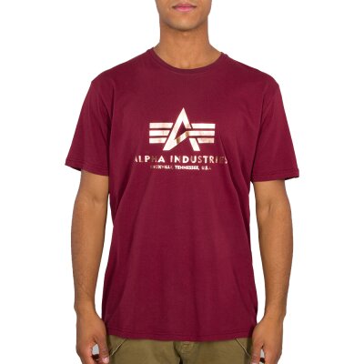 Alpha Industries Herren T-Shirt Basic Logo Foil Print burgundy/gold