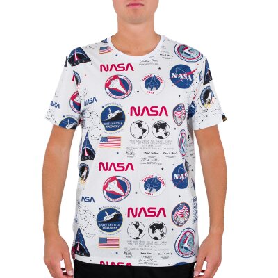 Alpha Industries Herren T-Shirt NASA AOP white