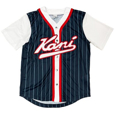 Karl Kani Varsity Block Pinstripe Baseball Shirt navy