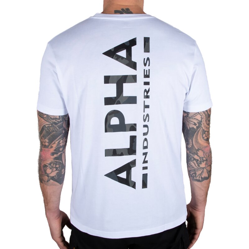 Herren Backprint white/black Alpha Industries Logo T-Shirt camo, Camo