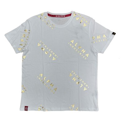Alpha Industries Herren T-Shirt AOP Foil Print white/yellow gold S