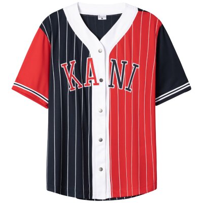 Karl Kani College Block Pinstripe Baseball Shirt navy/red