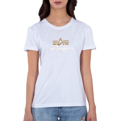 Alpha Industries Damen New Basic T-Shirt Wmn Foil Print white/yellow gold