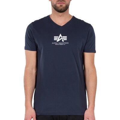 Alpha Industries Herren T-Shirt Basic V-Neck ML rep. blue XS