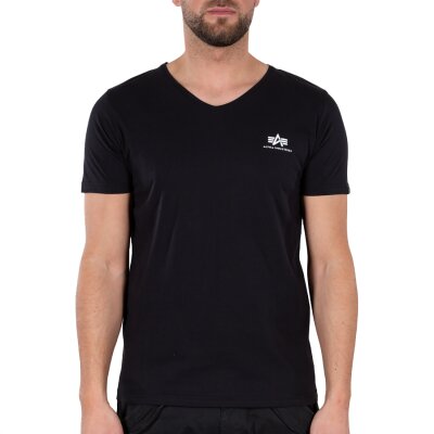 Alpha Industries Herren T-Shirt Basic V-Neck Small Logo black