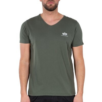 Alpha Industries Herren T-Shirt Basic V-Neck Small Logo dark olive S