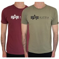 Alpha Industries Herren T-Shirt Label 2 Pack olive/burgundy
