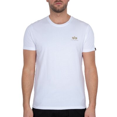 Alpha Industries Herren T-Shirt Basic Small Logo Foil Print white/yellow gold S