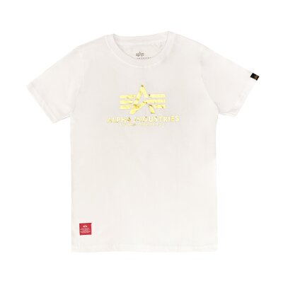 Alpha Industries Kinder Basic T-Shirt Foil Print white/yellow gold